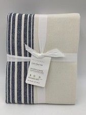 Pottery Barn Riviera Striped Blackout Panel Drape Curtain 96" Navy Blue Q118