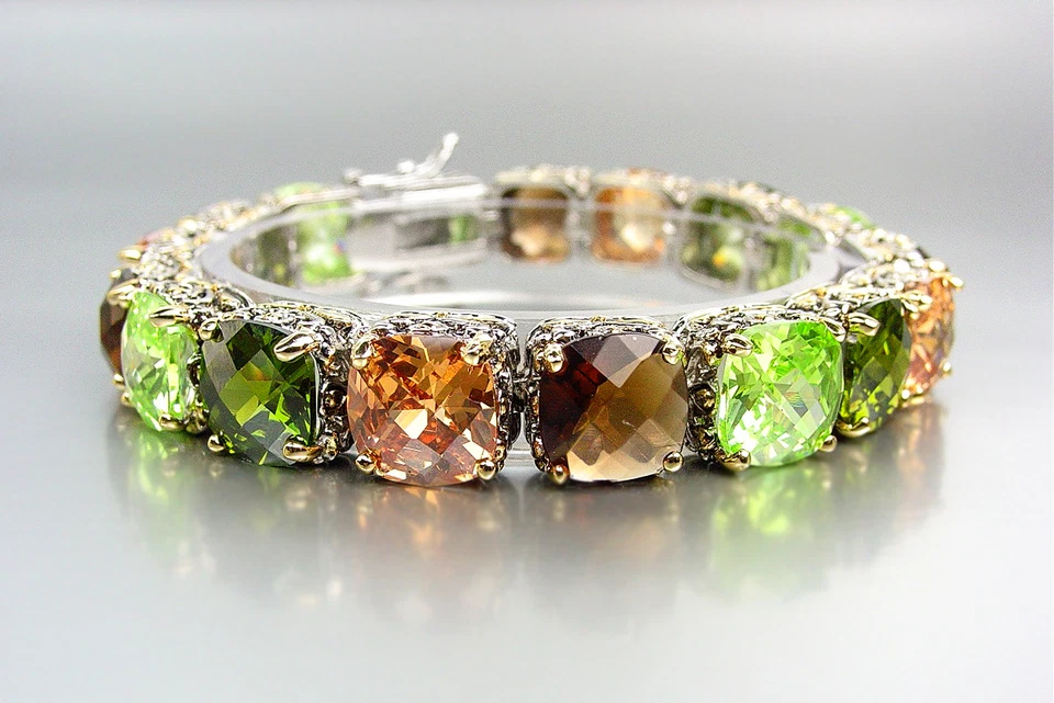 IMPRESIONANTE Pulsera Diseñador Plata Oro Balinés Marrón Topacio Oliva Circonita Circonita Foto 3 de 4