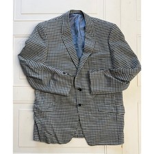 Hart Schaffner  Marx Vintage 1970 Mens Sz L Black Blue Plaid Blazer Jacket