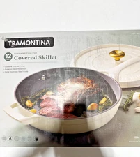 Tramontina 12" Enameled Cast Iron Skillet with Lid White