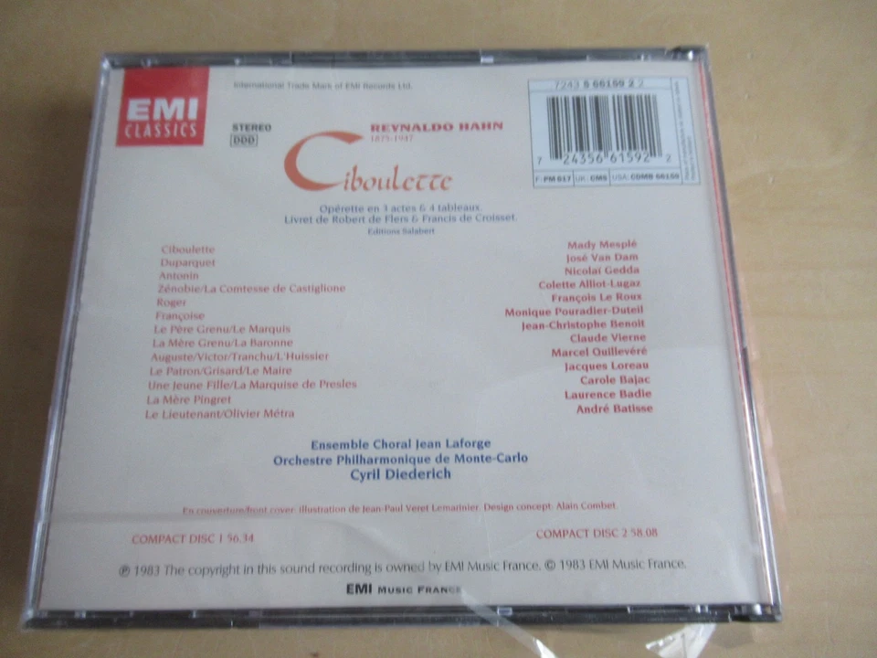 Reynaldo Hahn-Ciboulette-Mesple, Van Dam,Gedda-Cyril Diederich-2er sealed Emi CD - Bild 2 von 3