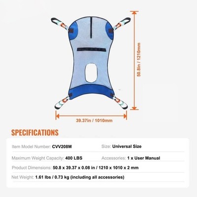 Full Body Patient Lift Sling with Commode Opening, Patient Lift Medical  400LBS