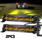 2pcs Amber LED Light Bar 7 inch Work Spot Flood Pods Offroad Driving Fog Lamp 8"