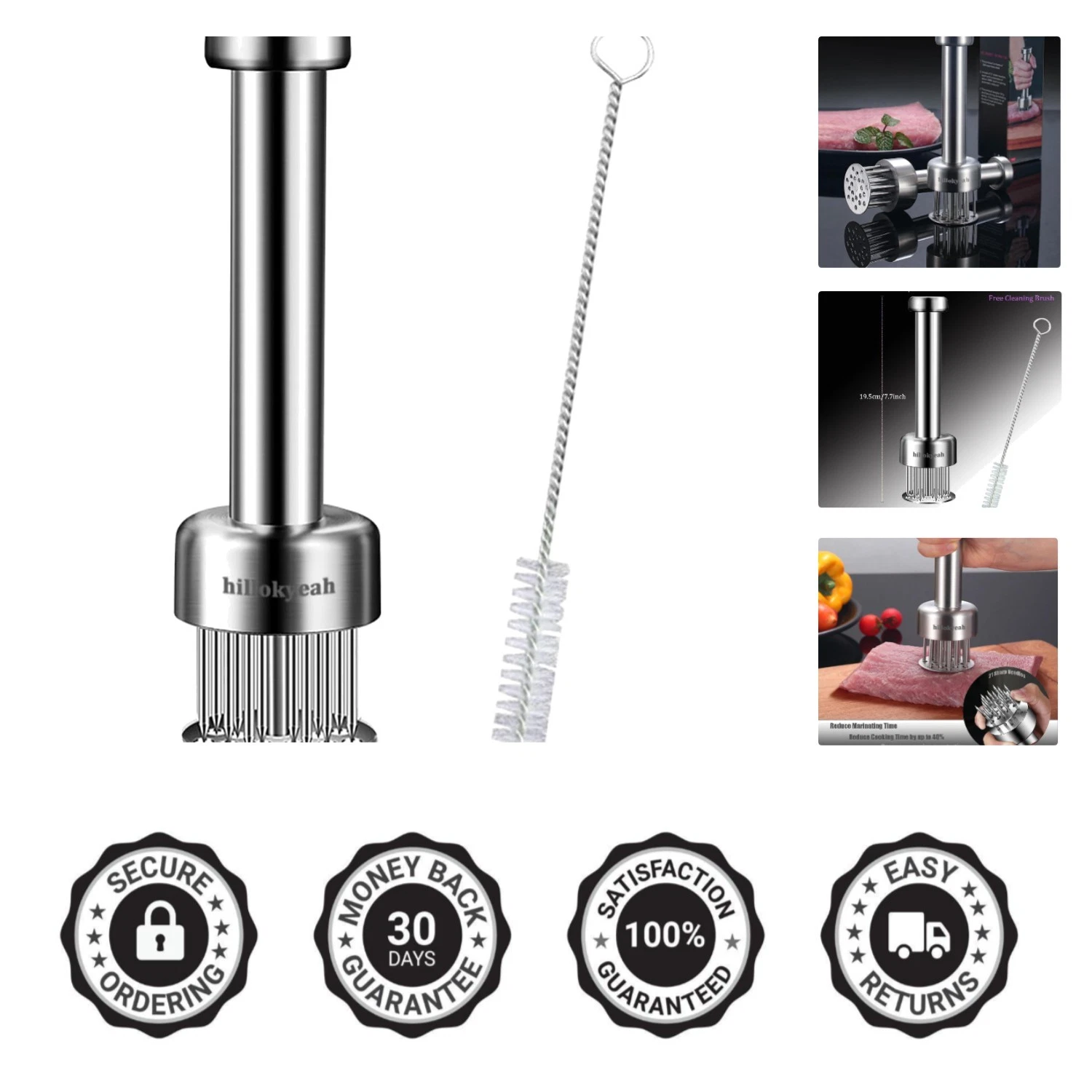 21-Needle Meat Tenderizer with Safety Guard – Effortlessly Tenderize Steak & ...