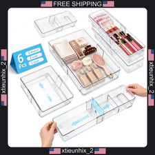 Expandable Drawer Organizer Set with Adjustable Dividers, Clear, 6 pcs