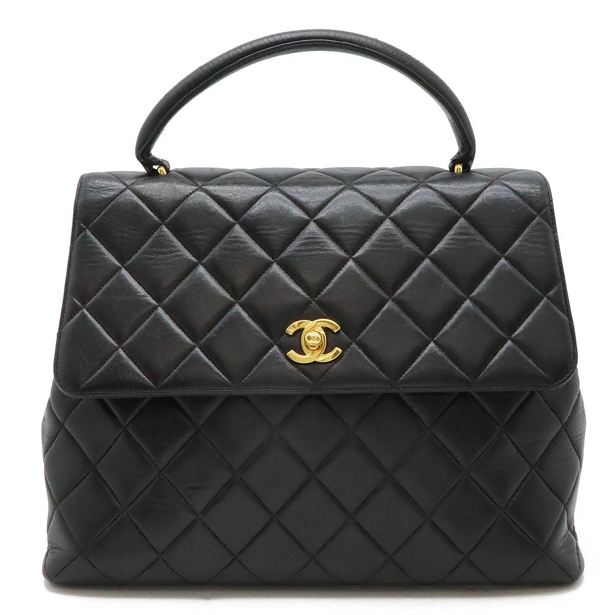 CHANEL Black Leather Matelassé Flap Bag with Gold Hardware A12397