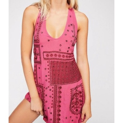 Free People Country Nights Swing Mini Dress Small Pink Boho Festival Patchwork