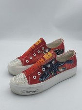 Ed Hardy Womens Size 7.5 Red Eagle Rhinestone Canvas Low Top Sneakers