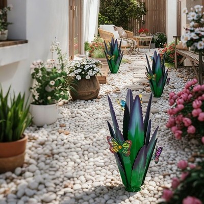 Metall Agave Pflanzen Dekoration Mit Schmetterling Gartenstatue Für Außenbereich