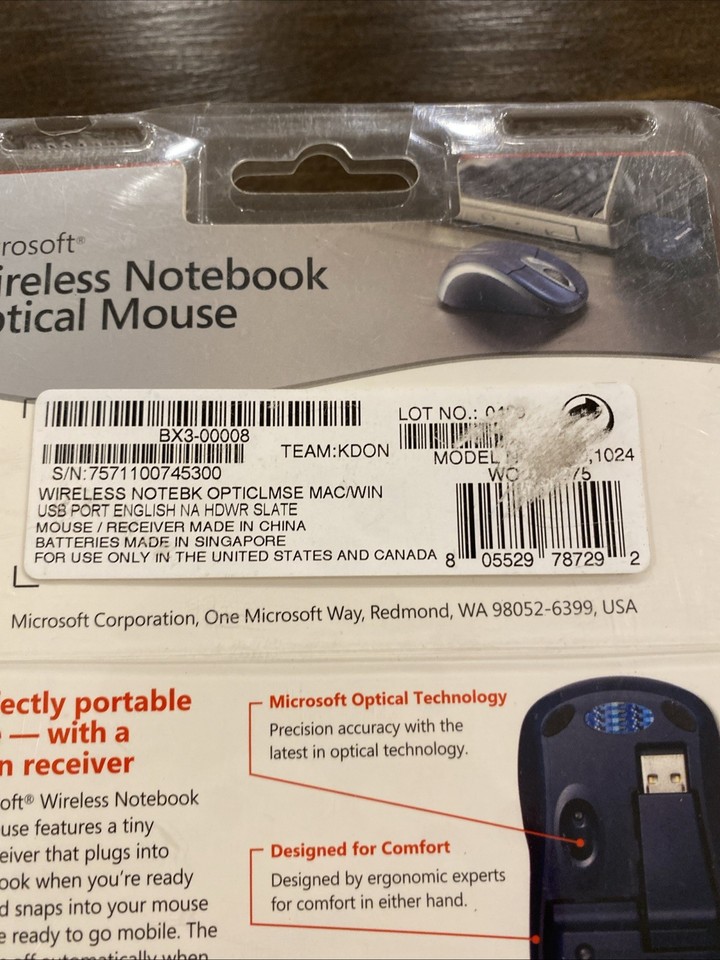 New NIB Microsoft Wireless Notebook Optical Mouse 3000 PC Windows Mac