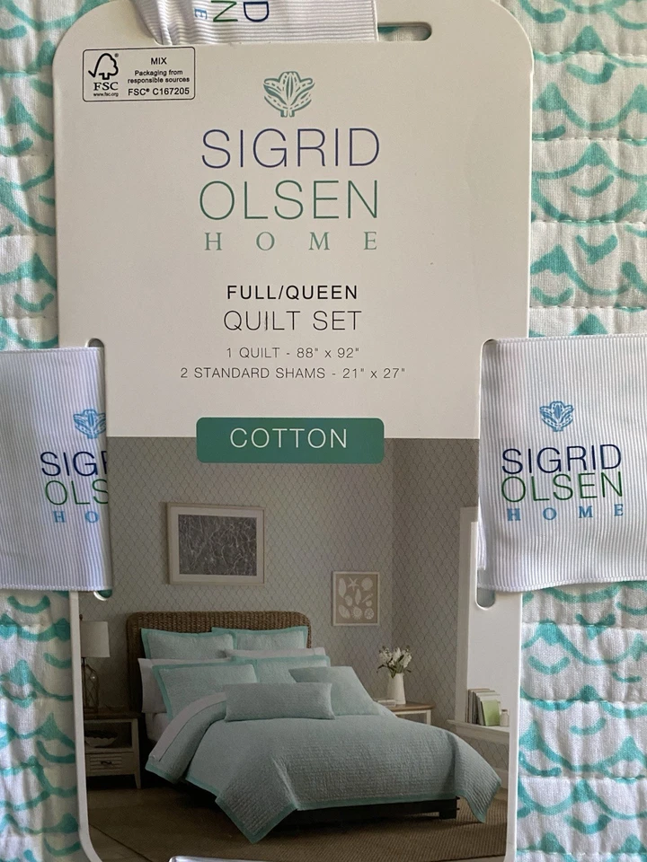 Sigrid Olsen Queen Quilt And Shams  Set Turquoise Blue White  Cotton  Ocean New - Image 2 of 4