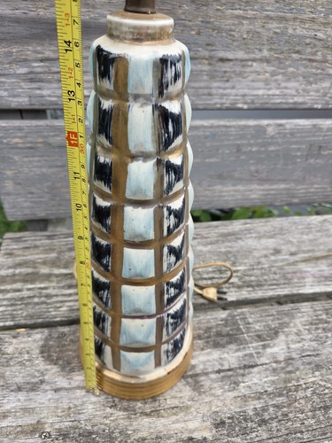 Vtg Hollywood Regency Turquoise Blue Gold Ceramic Table Lamp MCM Atomic Cubist - Picture 10 of 11
