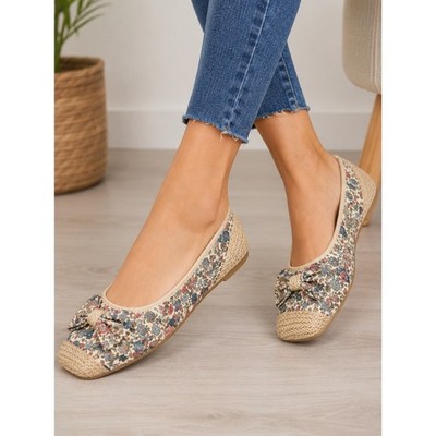 Floral Bow Espadrille Ballet Flats Women's Size 10 Cottagecore Boho Shoes