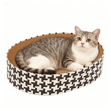 2-in-1 Oval Cat Scratcher Bed Cardboard Bed Lounge, Durable Cat Scratch Pad f...