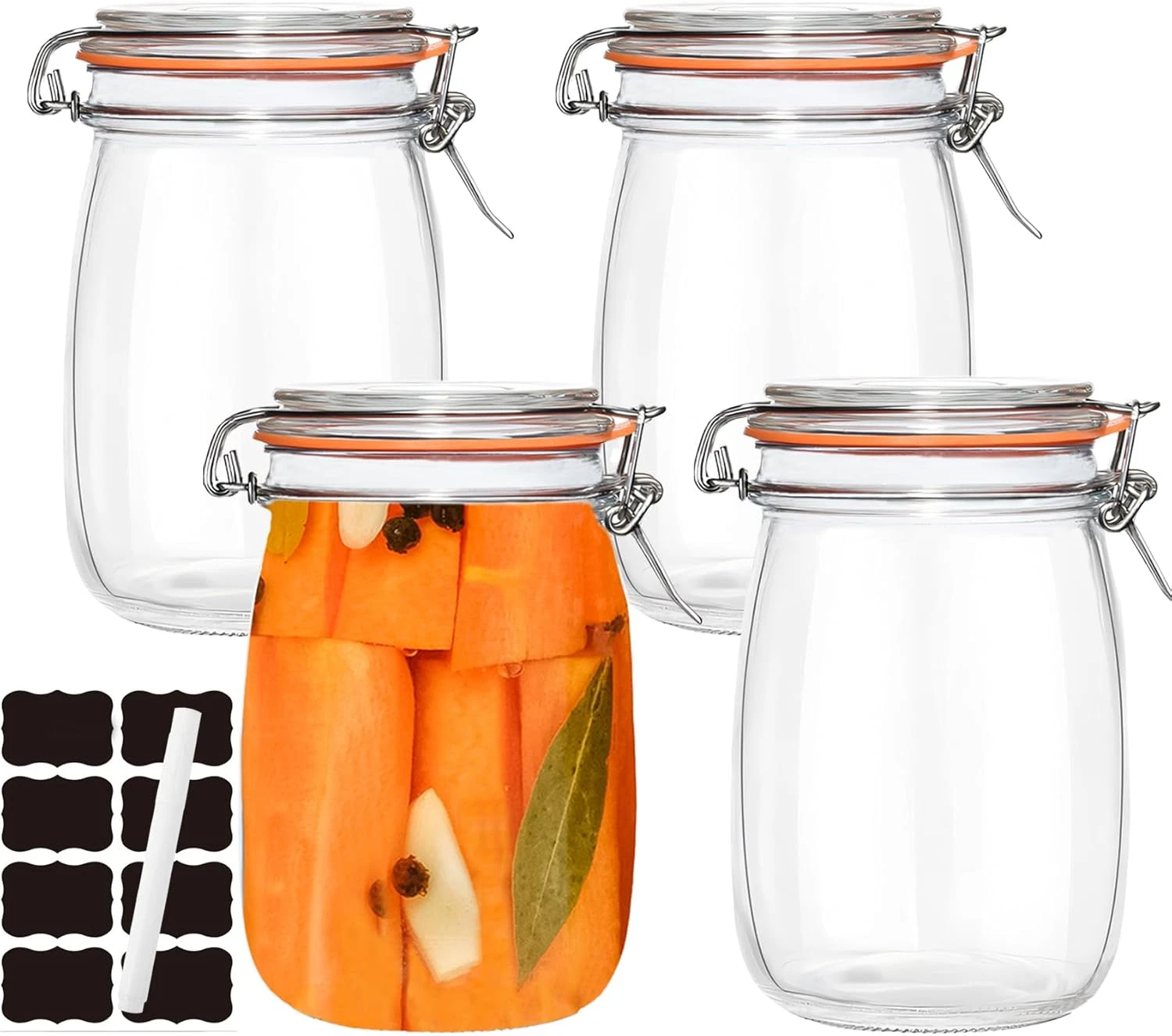 32 oz Pickling Jars with Airtight Lids 4 Pack Glass Pickle Wide Mouth Storage