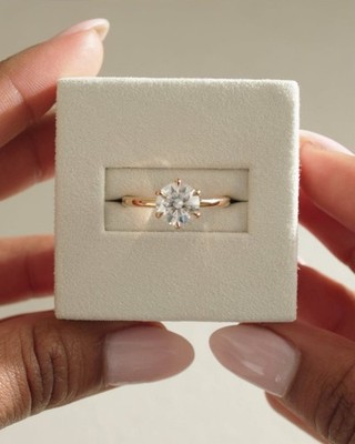 IGI Certified 1.45CT Round Cut Lab Grown Diamond Six Prong 14K Gold Ring For Her