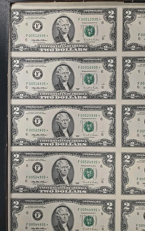 1995 $2 Uncur Partial Sheet Federal Reserve Star Notes (16) Pieces - Image 2 of 4