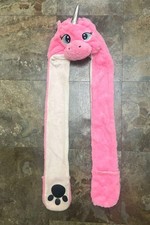 Pink Unicorn Hooded Scarf with Mittens Plush Fleece Lined 3D Horn Kids