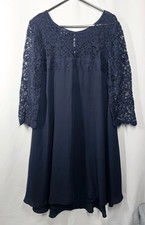 Monsoon Occasion Dress Lace Sleeves & Upper Front Lined Navy Size 10