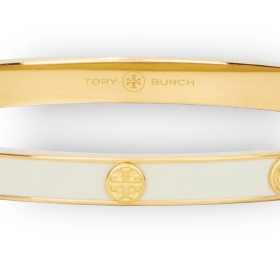 TORY BURCH MILLER 5MM WHITE AND GOLD HINGE BRACELET - Image 3 of 4