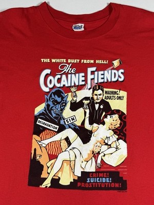 Cocaine Fiends T-Shirt Mens Large Red Anvil Vintage Y2K Graphic Drug Tee
