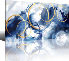 Blue Abstract Modern Wall Art - 20x40 Large Painting for Living Room Office