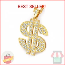 PinCute 18K Gold Plated Dollar Chain Necklace, Fake Gold Chain for Men, Dollar S