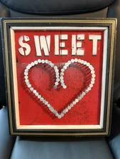 Handmade Solid Wood Sweet Heart Love Wall Hanging Picture Nail Art Unique!