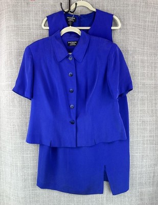 PATRICK Woman Collection Skirt Suit Womens 18 Blue 2 Piece Silk Tailored