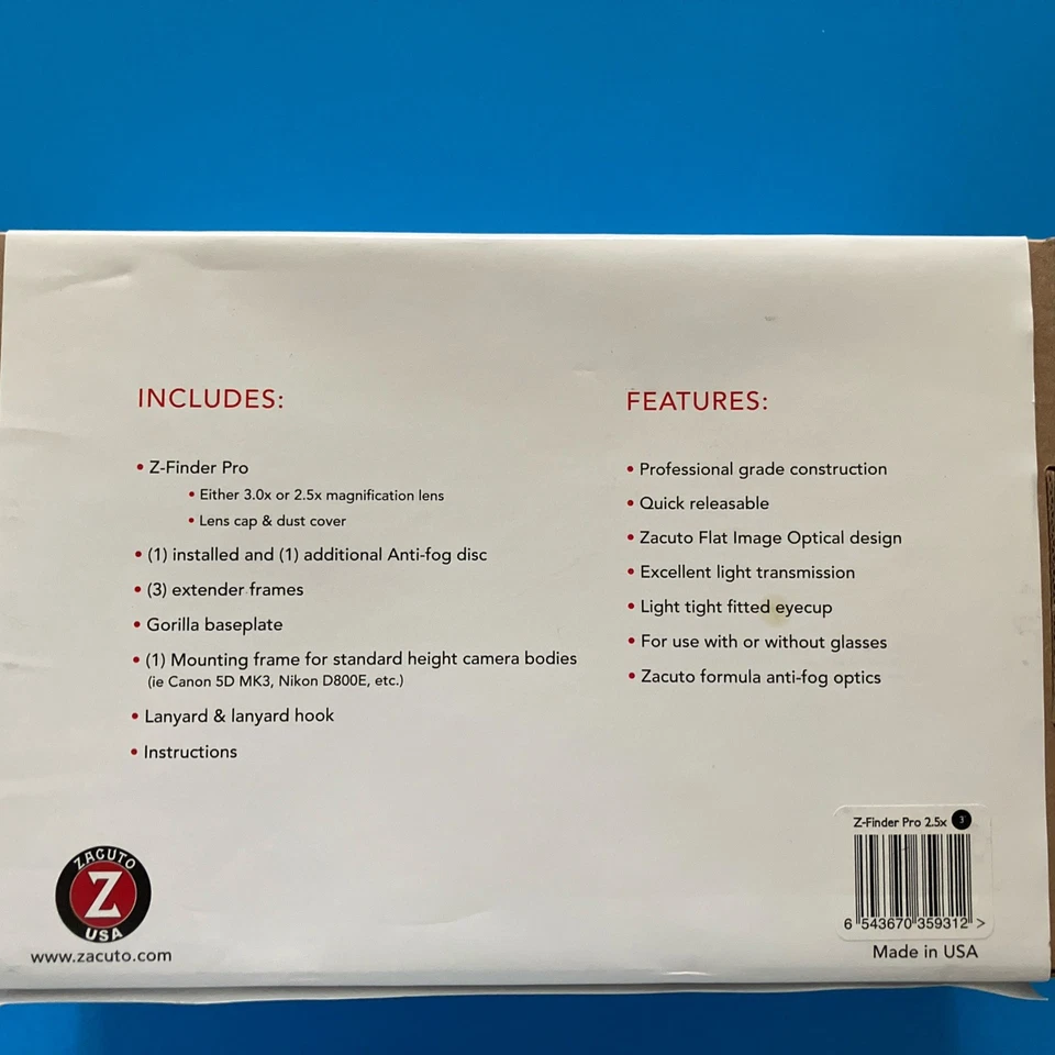 Zacuto Z-Finder Pro - 2.5X Optical Viewfinder for DSLR Cameras - New In Box - Image 2 of 4