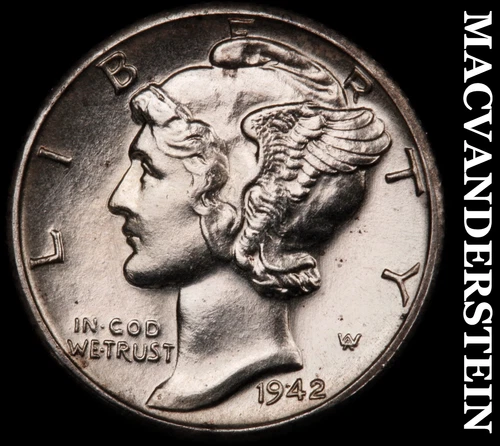 1942-D Mercury Dime- Full Split Bands Choice Gem Brilliant Unc++++ Luster #i2024