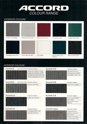 Honda Accord Farbe & Verkleidung 1992-93 UK Markt Einzelblatt Prospekt