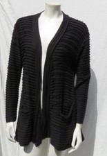 CHALET Negro Algodón Modal Jersey Plisado Abierto Cárdigan Chaqueta Top EE. UU. S Bolsillos
