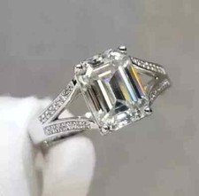 2 Ct Emerald Cut White Lab-Created Women Engagement Ring 14k White Gold Plated