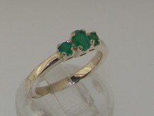 925 Sterling Silver Natural Emerald Womens Trilogy Ring - Sizes 4 to 12