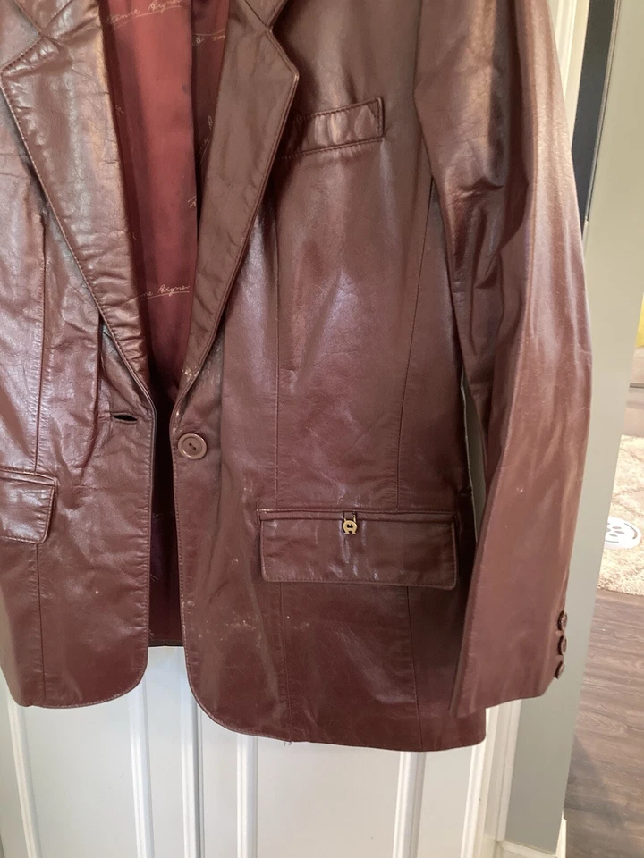 Vintage Etienne Aigner Women Brown Red Leather Blazer Jacket Size 6 Petite Retro - Image 2 of 4