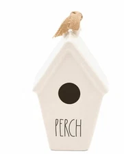 Rae Dunn Ceramic Birdhouse Perch Tapered Burlap Ribbon Porch Decor