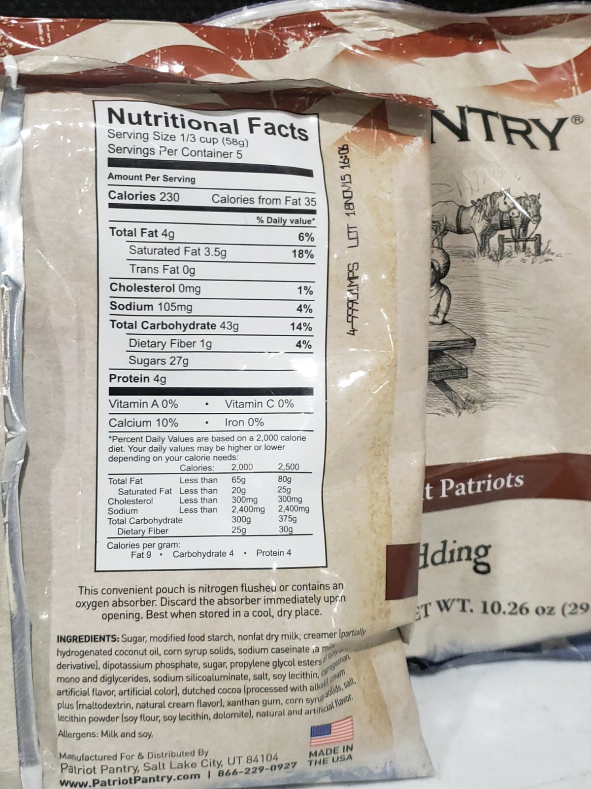 Lot Of 3 Patriot Pantry Chocolate Pudding - 5 Servings Each Packet