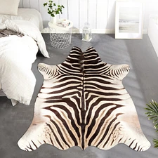 Zebra Print Cowhide Supereme Faux Skin Rug Indoor Floorcover for Living Room