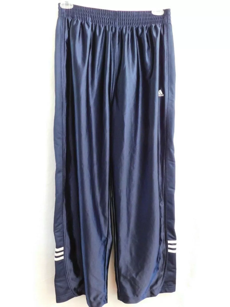 Vintage Adidas Blue 3 Stripe Snap Nylon Popper Break Tear Away Track Pants L