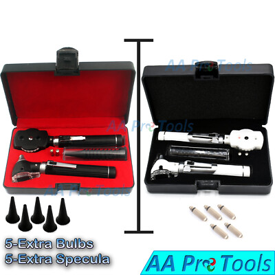 BLACK / WHITE Ent Diagnostic Otoscope & Ophthalmoscope Kits, Extra Specula+Bulb