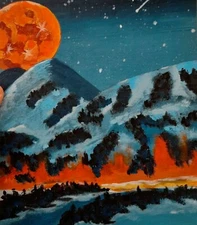 Original Painting Mountains Landscape Wall Art Full Moon Colorado Canvas Art