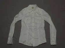 TRUE RELIGION WOMENS WHITE WESTERN STYLE BUTTON UP CASUAL DRESS SHIRT SIZE SMALL