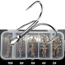 1Box Treble Fishing Hook In Storage Box Sharpened Treble Hook Size 2/4/6/8/10