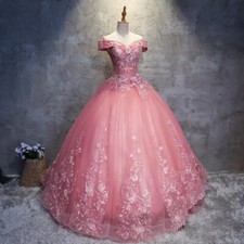 Pink Quinceanera Dresses Ball Gown Applique Off Shoulder Birthday Party Sweet 16