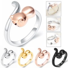 Stainless Steel Cat Urn Locket Ring Pet Memorial Cremation Jewelry for Ashes