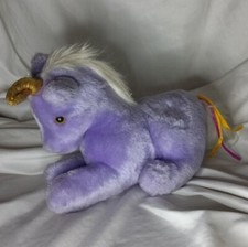 1981 Dakin Vintage Purple Unicorn Plush Fun Farm Toy Stuffed Gold Horn