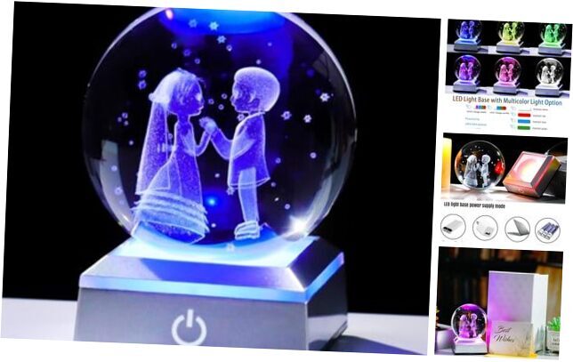 3.15in. 3D Crystal Ball Engraved with LED Light Base Gifts for Wedding Couples