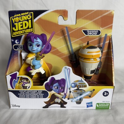 STAR WARS Young Jedi Adventures Pop-Up Lightsaber Duel -LYS SOLAY & DROID NEW