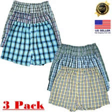 3 Pack Mens Underwear Shorts Trunk Boxer Briefs Cotton Check Plaid Size M-2XL